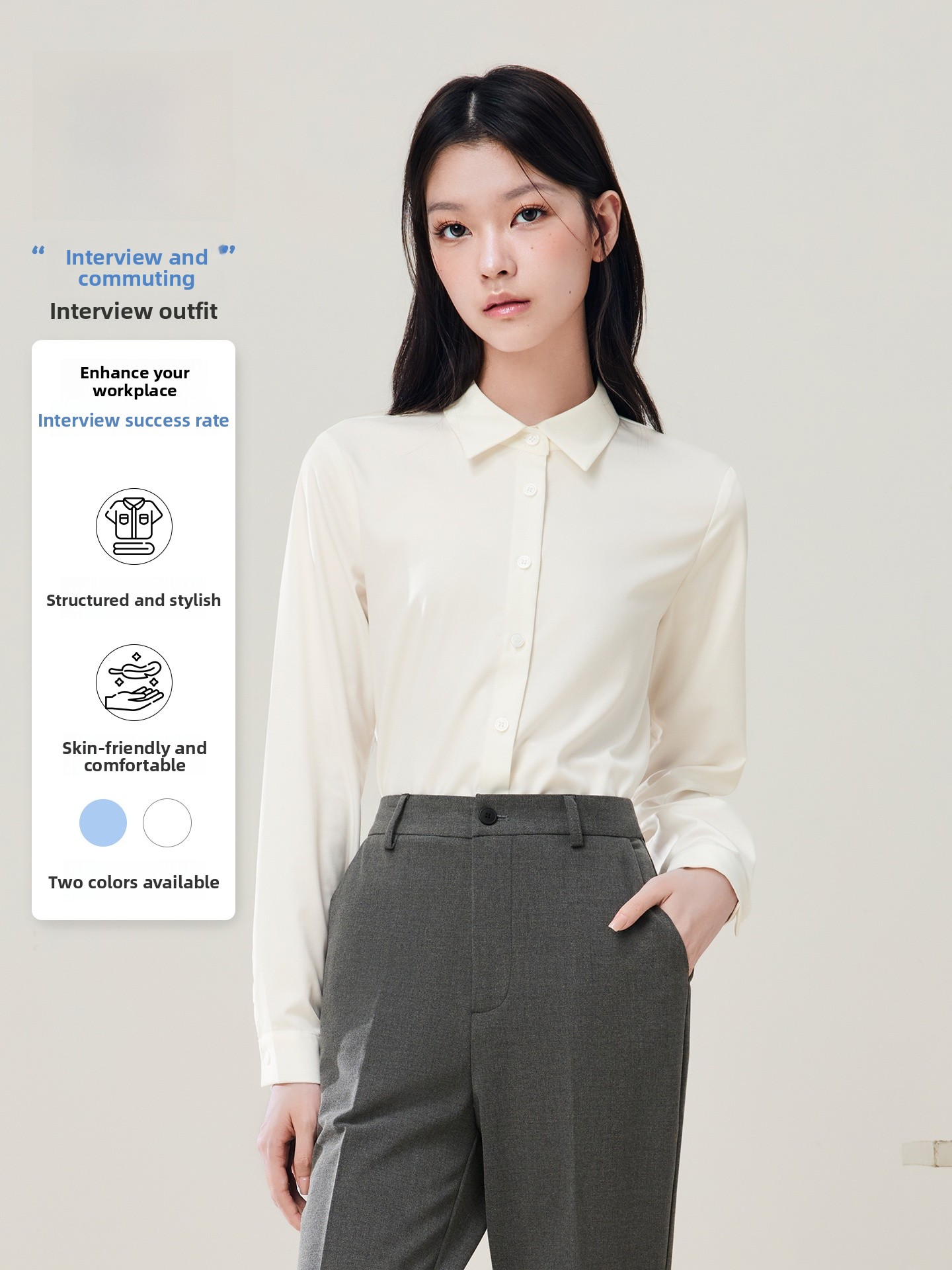 Women Formal Wear White Shirt - Professional White Long Sleeve Square Collar