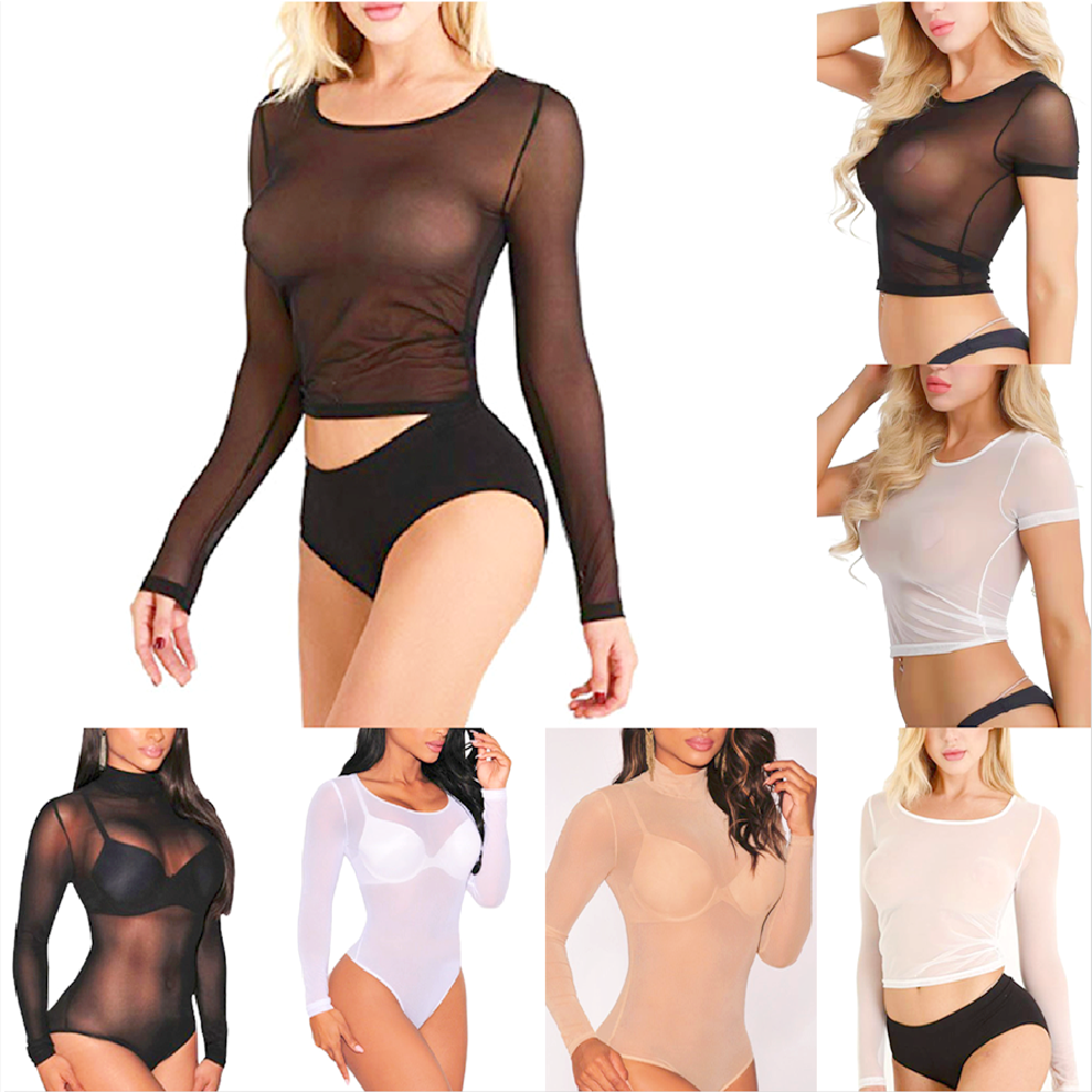 Turtleneck Bodysuit Office - Sexy Women T Shirt See Through
