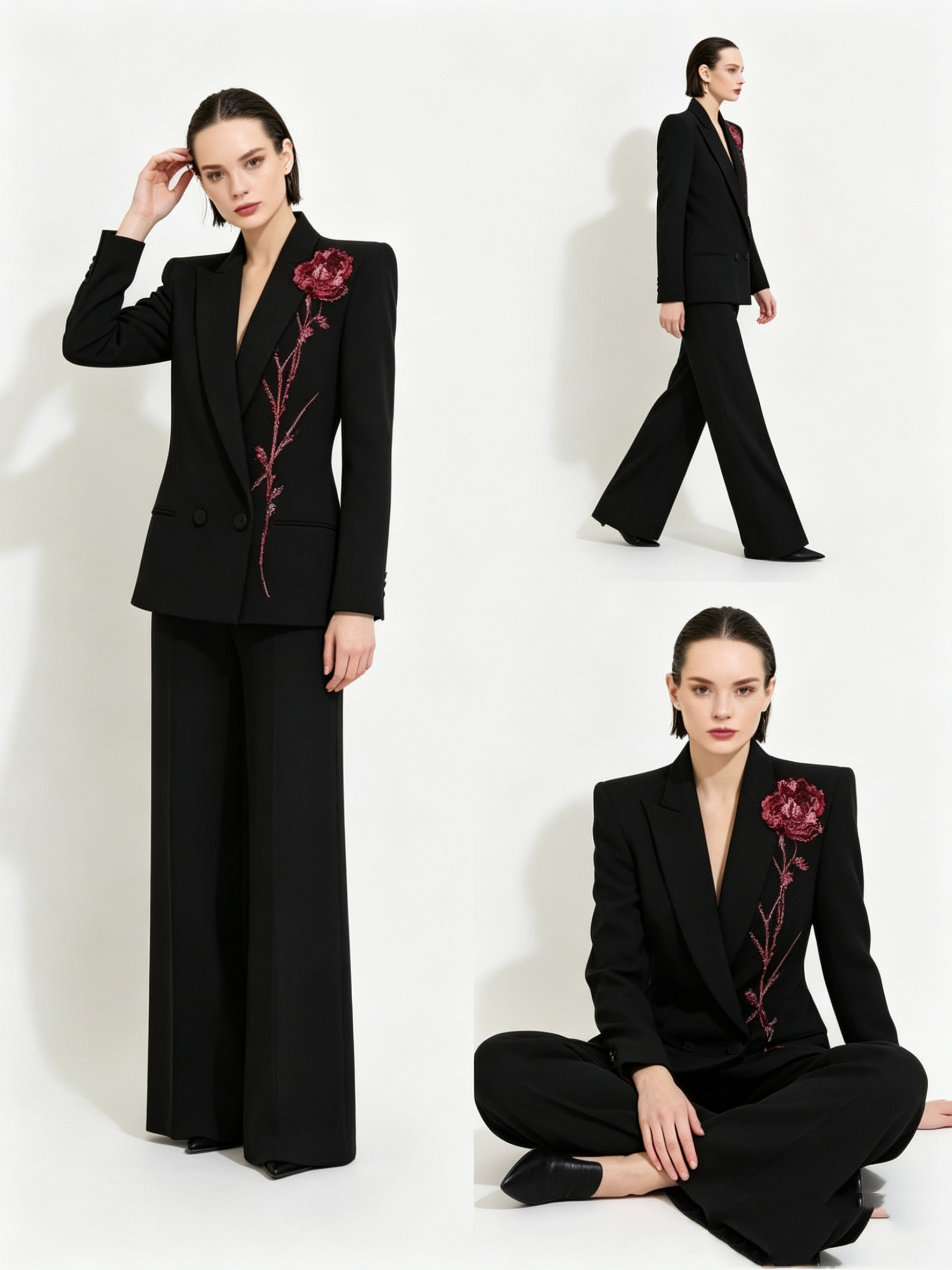 Women Formal Wear With Black Blazer - Black Women Suits Set 2 Piece