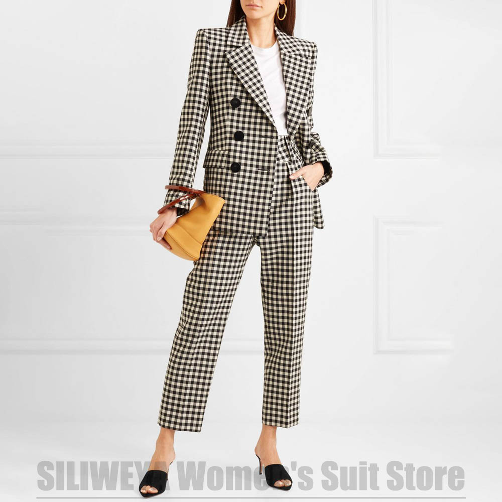 Women Formal Wear White Shirt - Women's Black White Gingham Two Piece