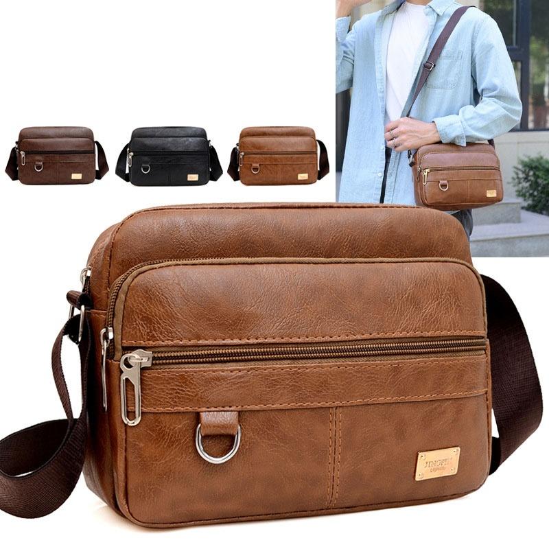 Leather Men's Sling Bag Messen - Structured Handbag Work recension och pris