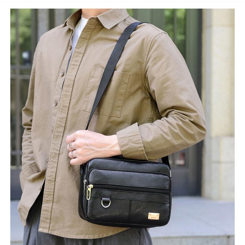 Leather Men's Sling Bag Messen - Structured Handbag Work recension och pris
