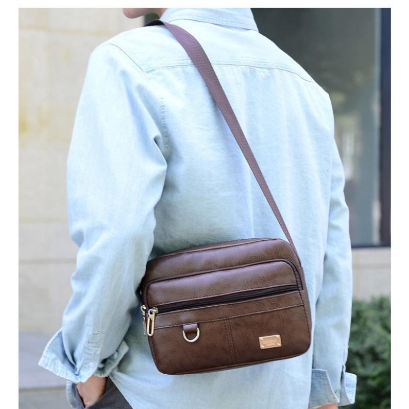 Leather Men's Sling Bag Messen - Structured Handbag Work recension och pris