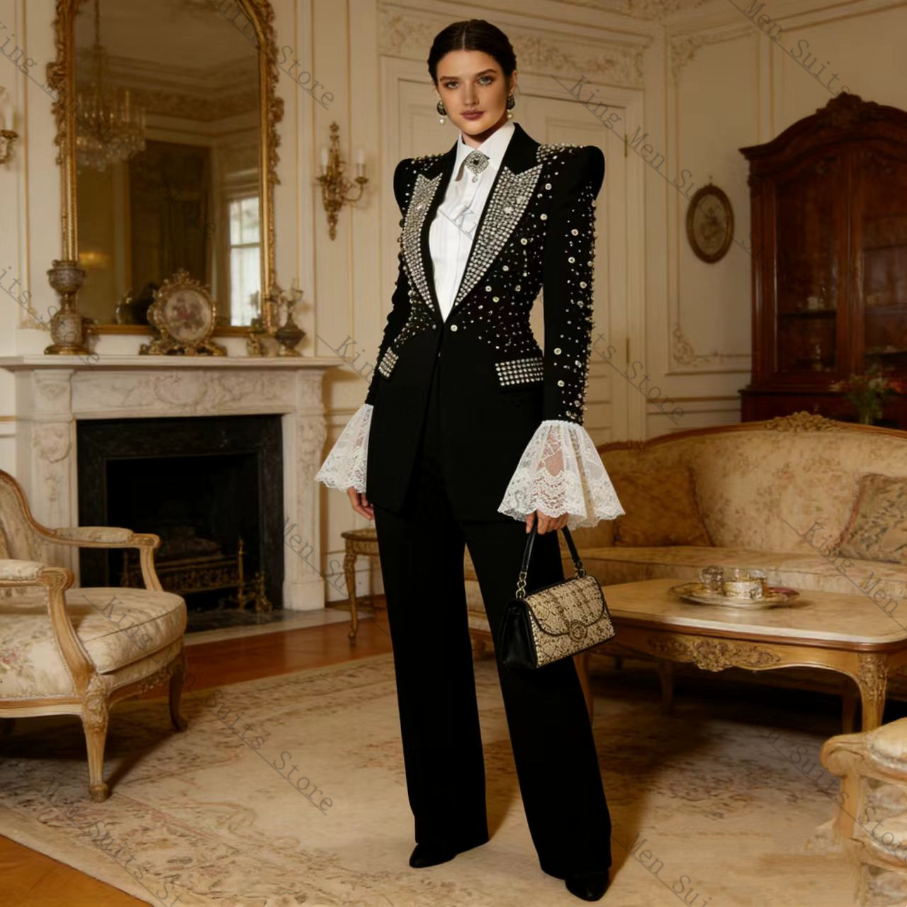 Crystals Black Women Suit Set  - Women Formal Wear With Black Blazer recension och pris