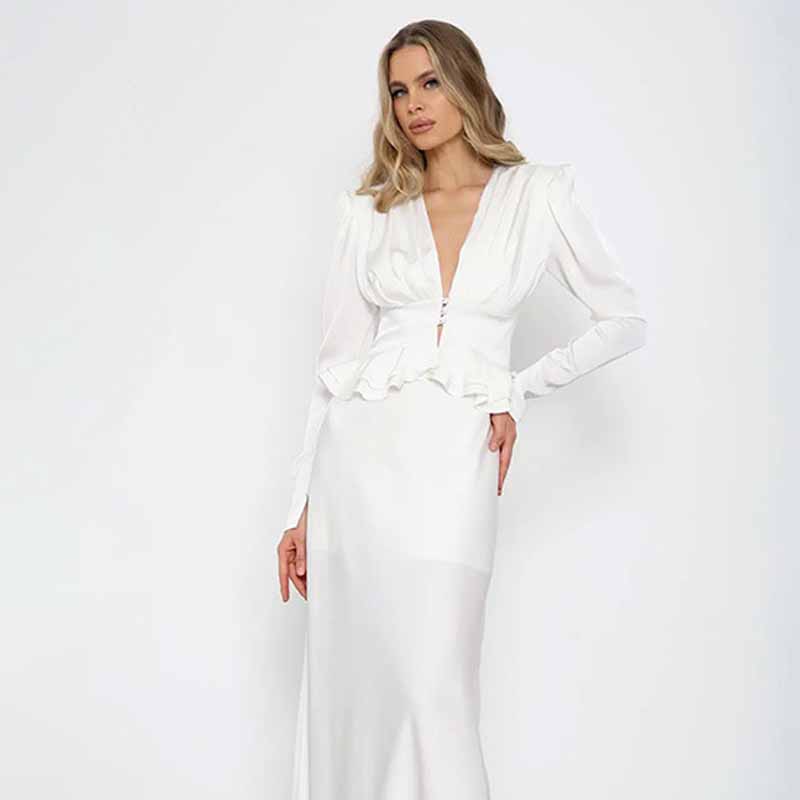 Women White Shirt Deep V Neck  - Women Formal Wear White Shirt recension och pris