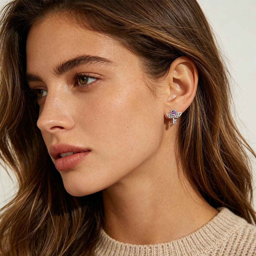 Retro Key Amethyst Stud Earrin - Women Formal Wear For Meeting recension och pris