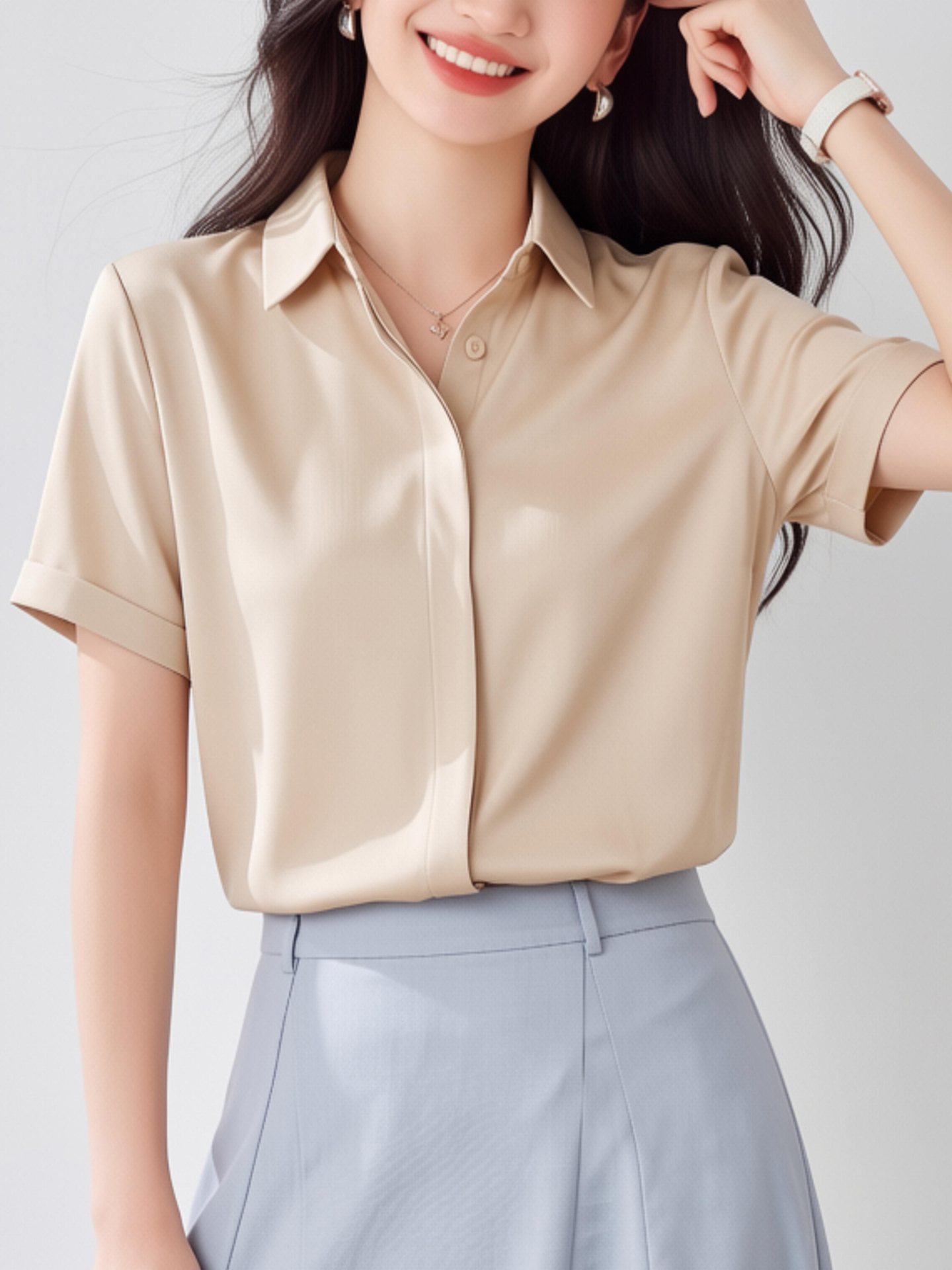 White V-Neck Short Sleeve Chif - Women Formal Wear White Shirt recension och pris