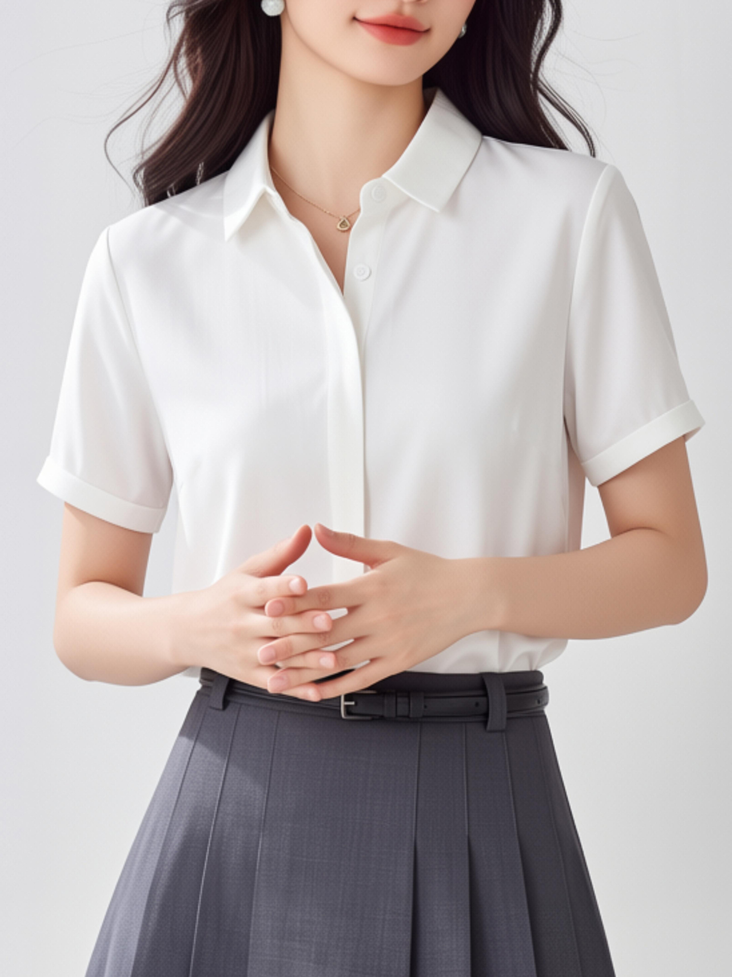 White V-Neck Short Sleeve Chif - Women Formal Wear White Shirt recension och pris